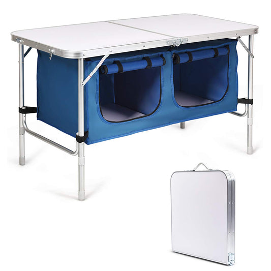 Height Adjustable Camping Tables with Storage Compartments Cabinet