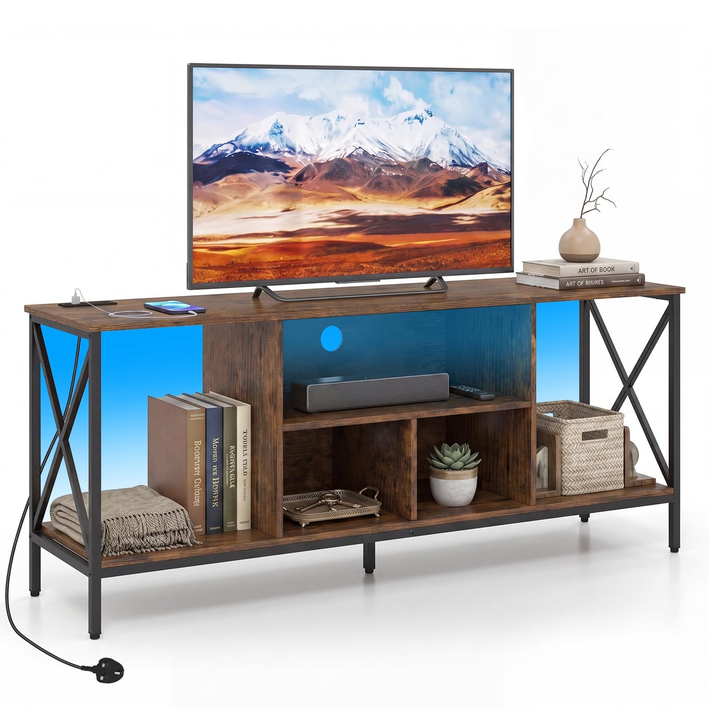 LED TV Stand Cabinet for 65" TVs with Power Outlets