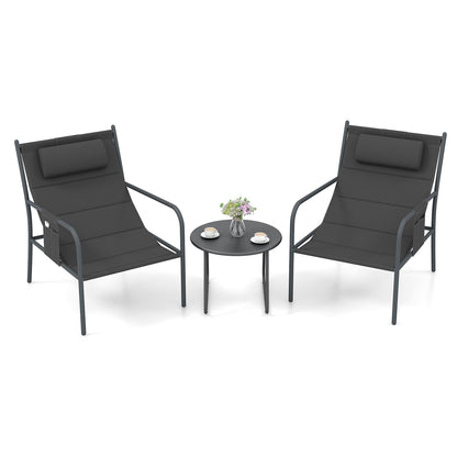 Metal Frame Chair and Coffee Table Set with Cozy Headrest & Storage Bag
