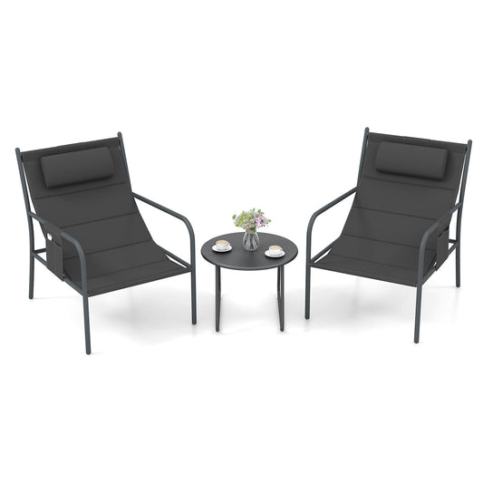 Metal Frame Chair and Coffee Table Set with Cozy Headrest & Storage Bag