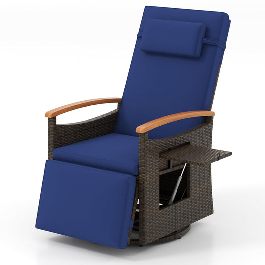 Outdoor 360° Swivel Rattan Recliner Chair with Adjustable Backrest and Footrest