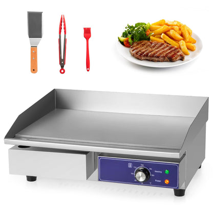Countertop Electric Griddle 2800W 240V Commercial Stainless Steel Grill with 50℃-300℃ Adjustable Temp Control
