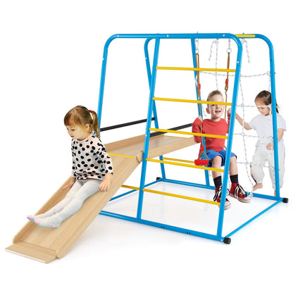 6-in-1 Indoor Jungle Gym Metal Climber with Slide and Monkey Bars