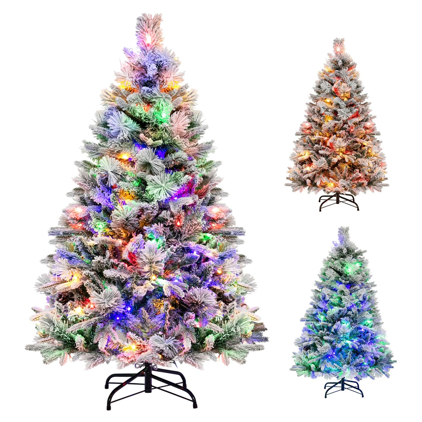 4.5 FT Artificial Xmas Tree with Pine Needles, LED Lights and Pinecones