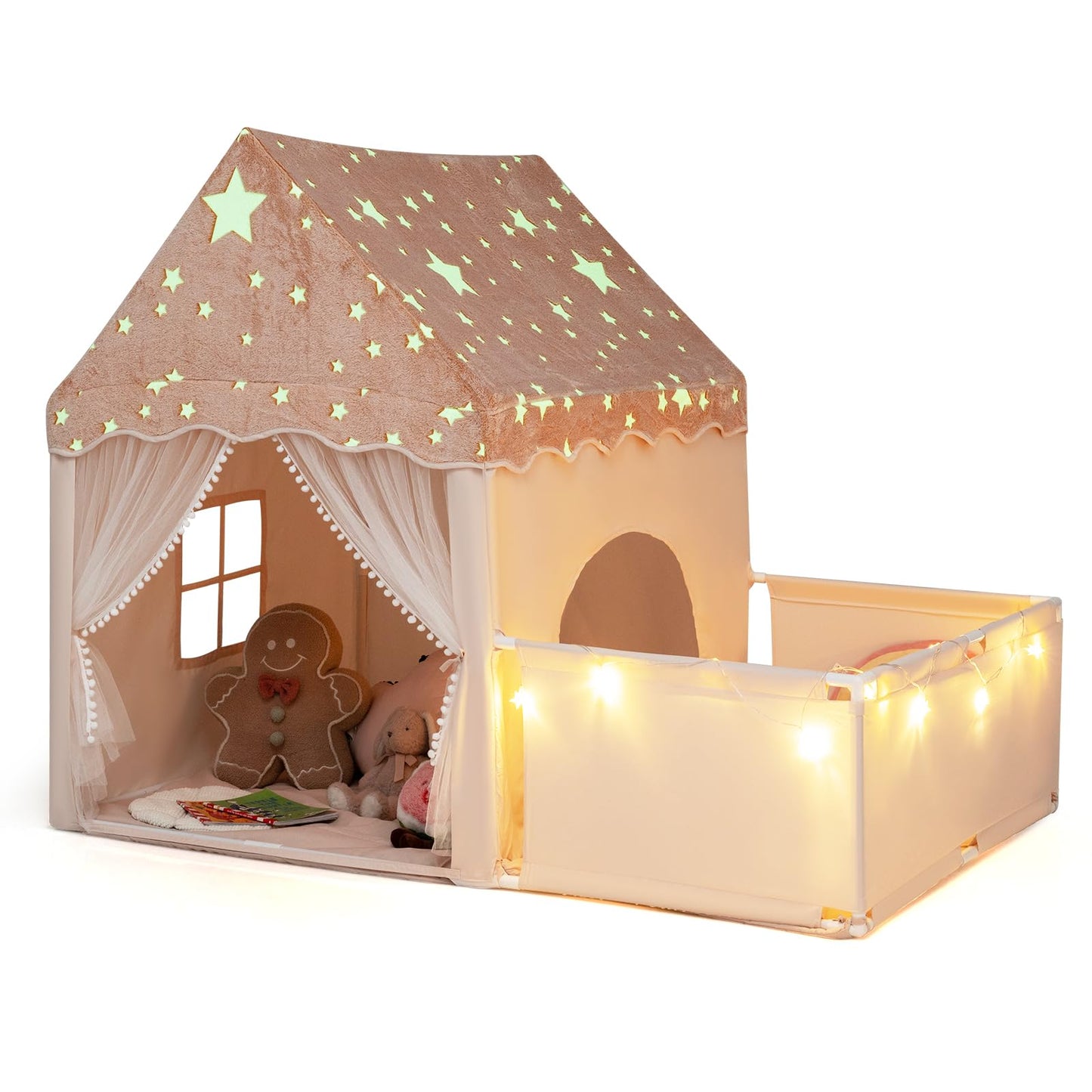 Kids Play Tent with Playpen, Padded Mat, Star Lights