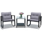 Giantex 3 PCS Garden Rocking Bistro Set PE Rattan Furniture Set with 2-tier Glass Table