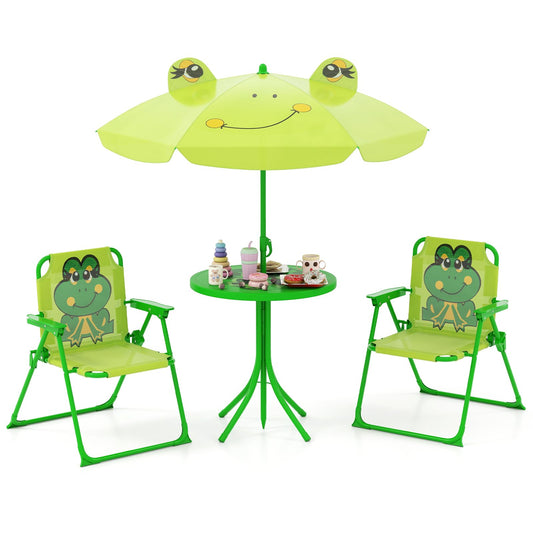 Outdoor Children Picnic Table with 2 Folding Chairs & Height Adjustable Umbrella