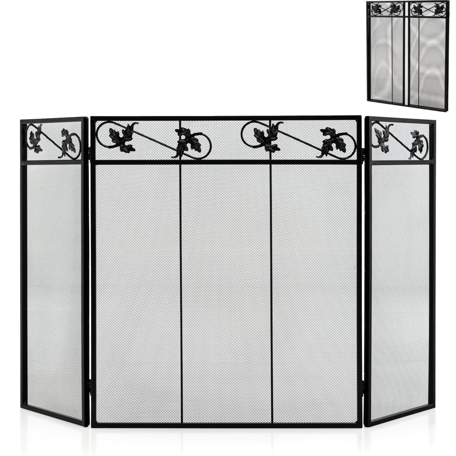 GiantexUK 3-Panel Folding Fire Guard, Metal Mesh Fireplace Screen