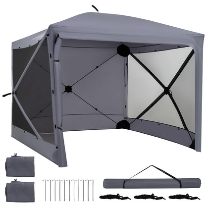Pop Up Screened Gazebo, 4/6-Sided Instant Camping Shelter Tent with Bug-Proof Mesh Sidewalls