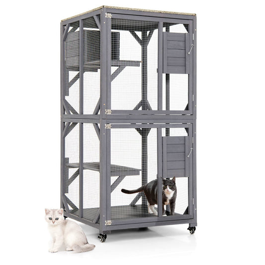 Wooden Weatherproof Roof Large Cats Enclosure with 4 Floors