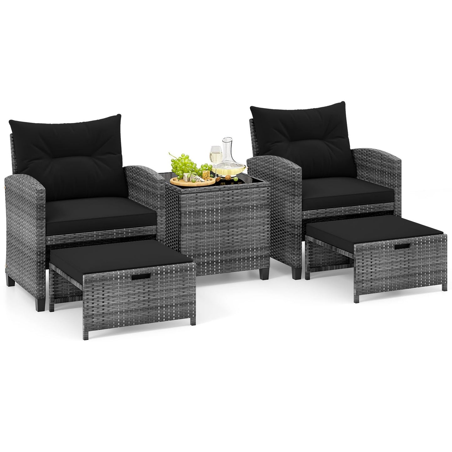 5-Piece Rattan Garden Furniture Set, Patio Conversation Set with 2 Chairs