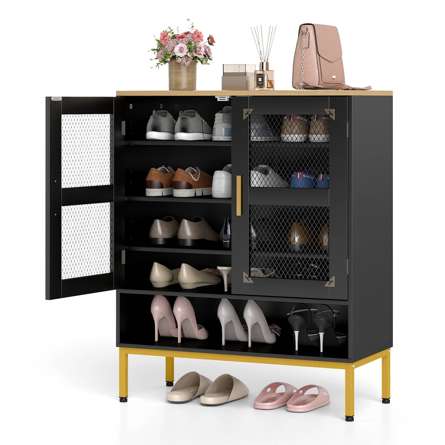5-Tier Shoe Cabinet with Mesh Doors and Adjustable Shelves