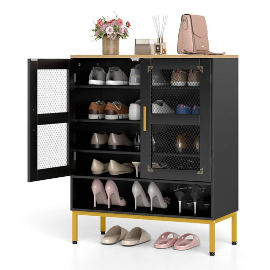 5-Tier Shoe Cabinet with Mesh Doors and Adjustable Shelves