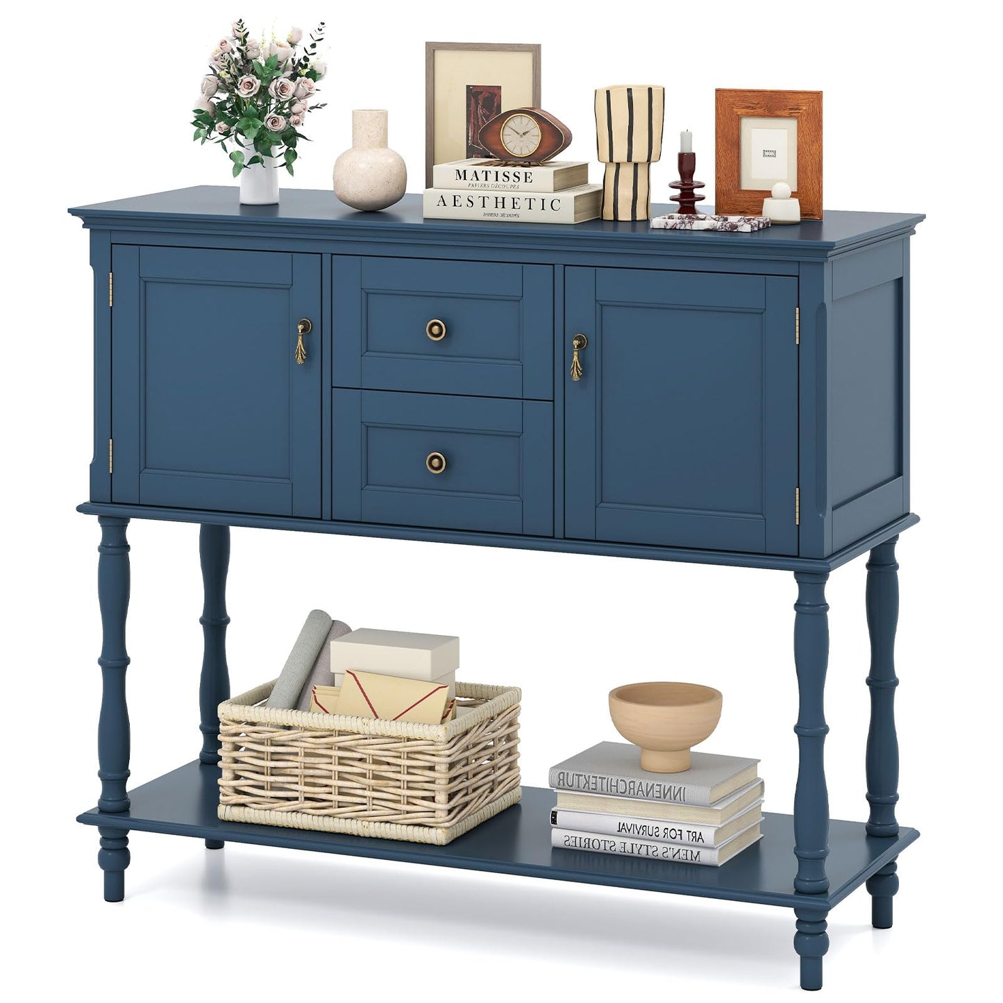 Vintage Console Table with 2 Drawers, 2 Door Cabinets