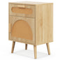 Rattan Nightstand Boho Bedside Table with Rattan-decorated Door