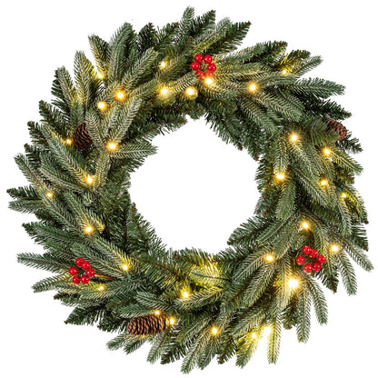 60cm/24inch Pre-Lit Christmas Wreath with LED Lights