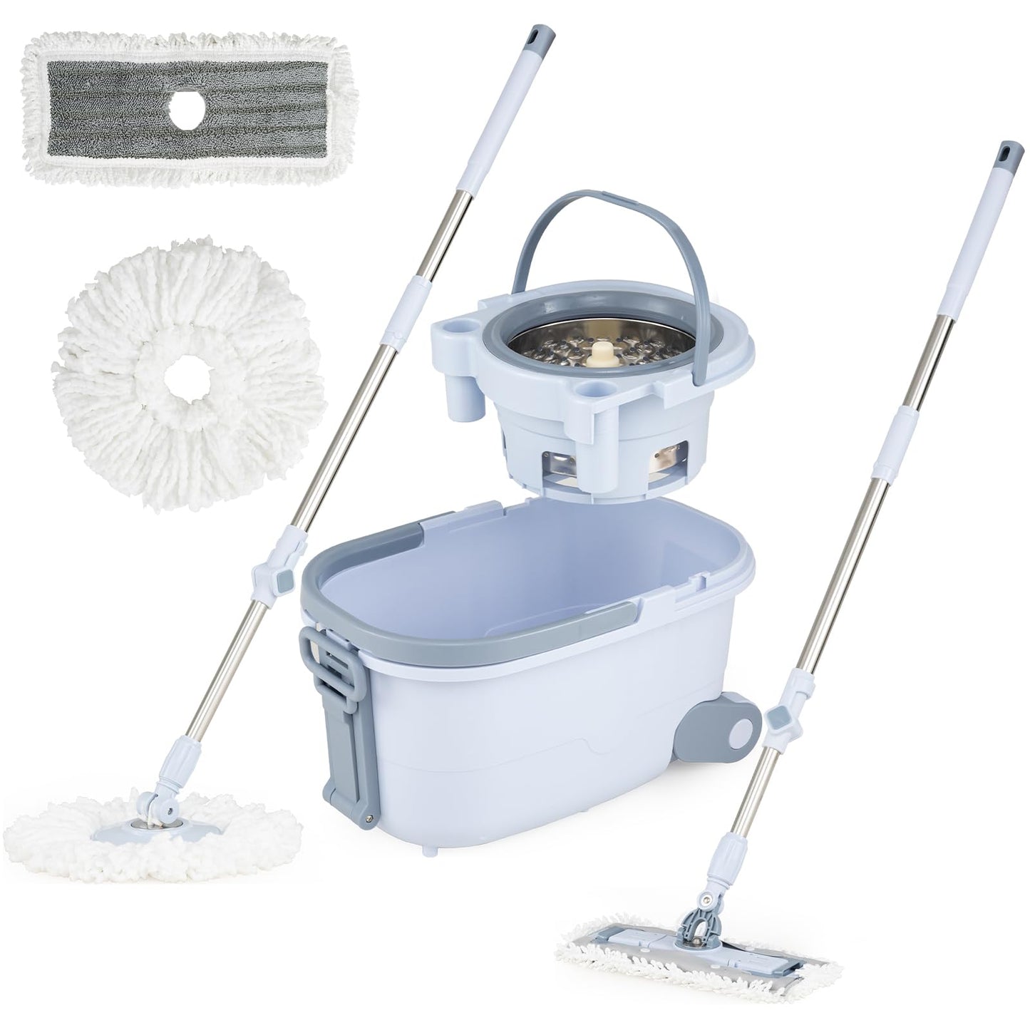 Mop and Bucket Set Hands-Free Washing with Dual Tank Design