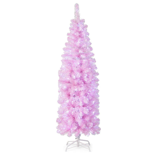180 cm Pink Slim Xmas Tree with 475 Branch Tips and 250 Cold White LED Lights
