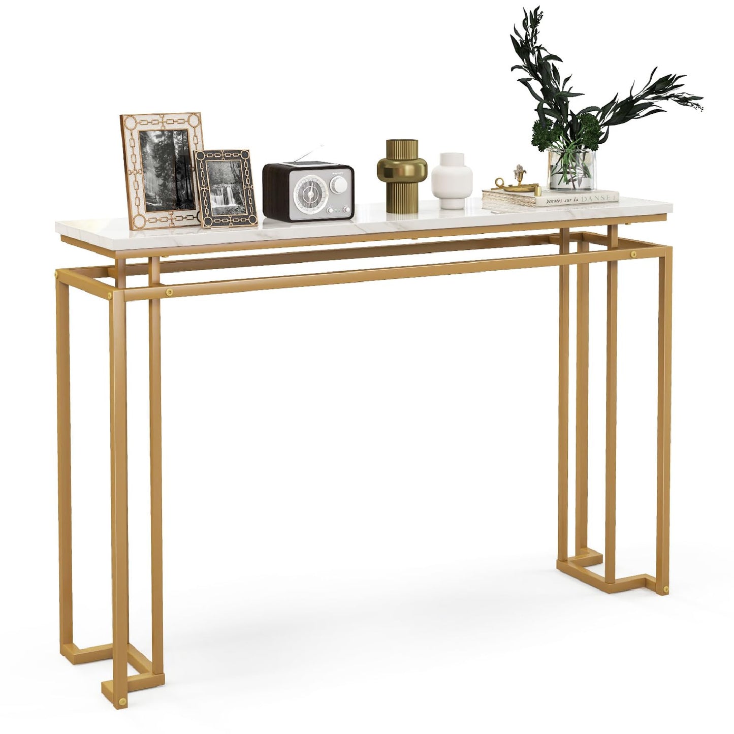 120cm Long Faux Marble Slim Entryway Table Sofa Side Table