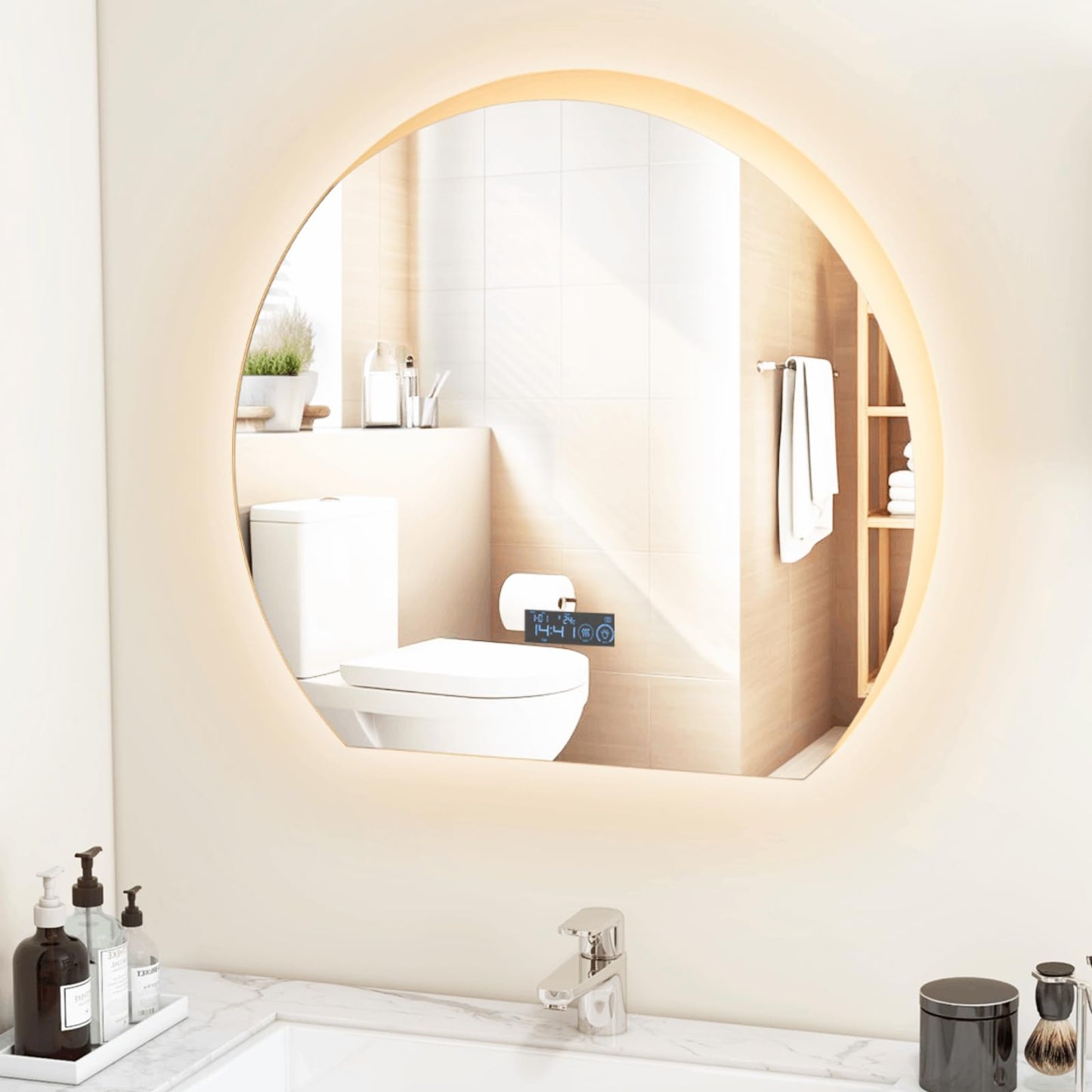 Half Circle LED Bathroom Mirror with Touch Switch and 3-Color Lights