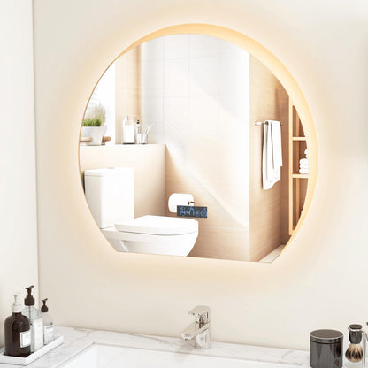 Half Circle LED Bathroom Mirror with Touch Switch and 3-Color Lights