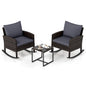 3 PCS Garden Rocking Bistro Set, PE Rattan Furniture Set with Coffee Table
