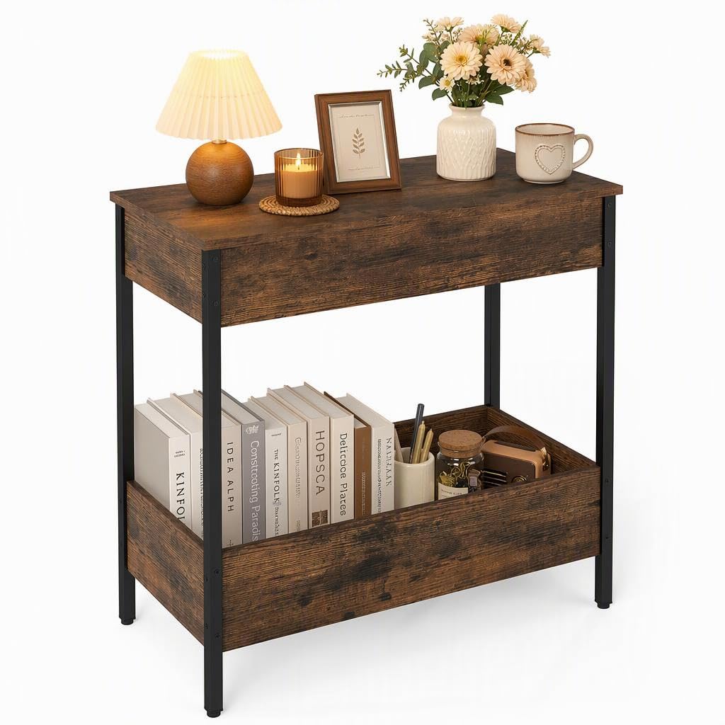 Slim Side Table with Magazine/Book Rack