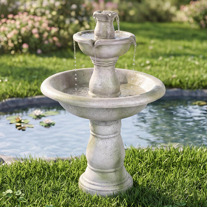 3-Tier Outdoor Water Fountain, 89cm Self-Contained Cascading Water Feature