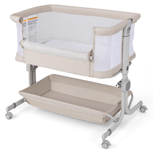 Baby Bedside Crib, 6-Level Heights Adjustable Bassinet with Mattress