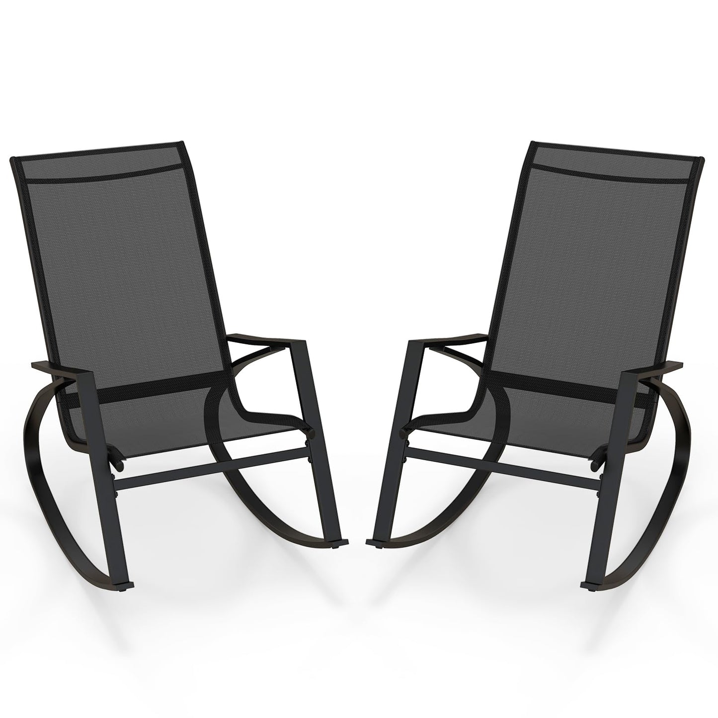 2 Pieces Outdoor Rocking Armchairs Relax Porch Rocker with Non-Slip Rubber Mats