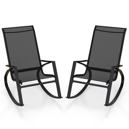2 Pieces Outdoor Rocking Armchairs Relax Porch Rocker with Non-Slip Rubber Mats