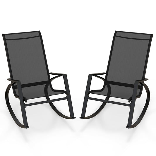2 Pieces Outdoor Rocking Armchairs Relax Porch Rocker with Non-Slip Rubber Mats