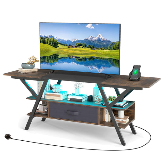 3-Tier Entertainment Center with LED Lights and Power Outlets