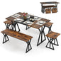 Dining Table and Stool Set with Bench for 4-6, 138cm Industrial Kitchen Table