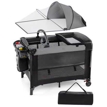 Foldable Pack and Play with 5 Adjustable Heights and Changing Table