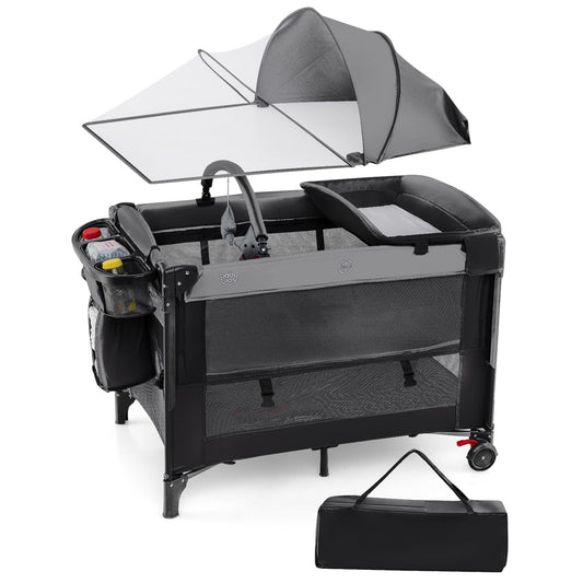 Foldable Pack and Play with 5 Adjustable Heights and Changing Table