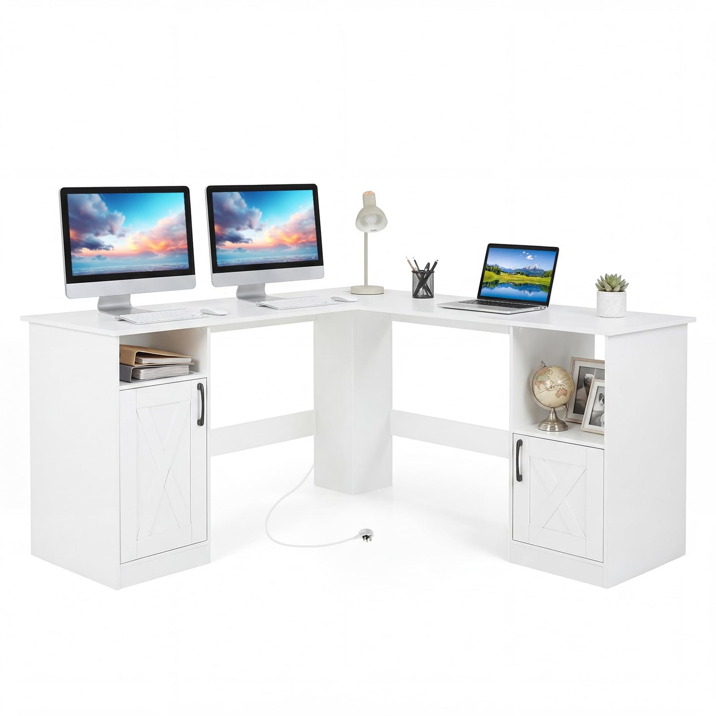 150 CM L Shaped Executive Desk with Charging Station