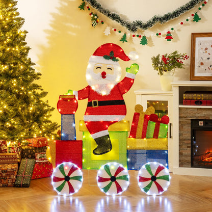 4FT Lighted Santa Claus on Train, 2D Pre-Lit Indoor Outdoor Christmas Decoration