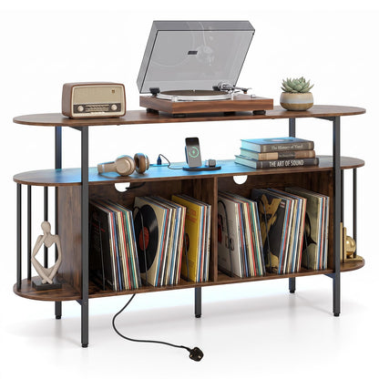 Record Player Stand with Charging Station,LED Lights