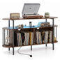 Record Player Stand with Charging Station,LED Lights