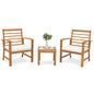 3-Piece Patio Bistro Set Acacia Wood Garden Furniture Set with Coffee Table 2 Armchairs