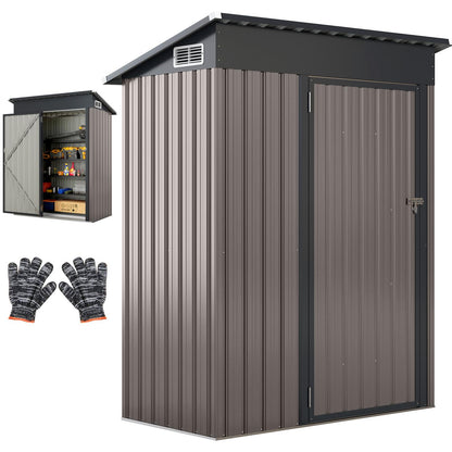 5x3FT Metal Garden Shed Galvanized Outdoor Storage Shed with 2 Air Vents