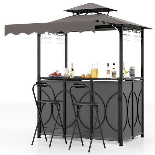 3-Piece Grill Gazebo, Fire Resistant Outdoor Bar Set BBQ Shelter
