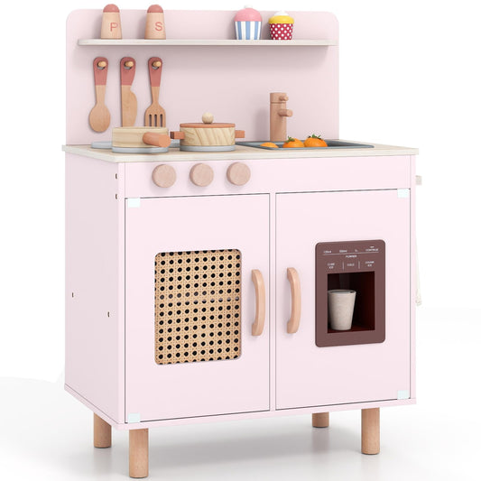 Play Kitchen for Kids with Realistic Ice Maker and Stove Cooking Toy Kitchen