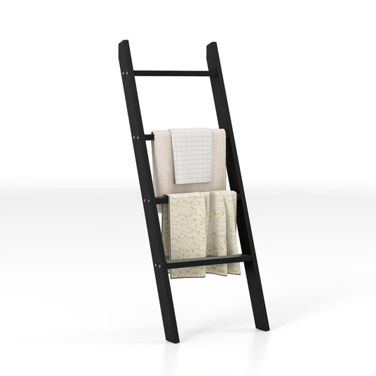 4-Tier Wooden Blanket Ladder 137 cm Wall Leaning Quilt Holder for Storage and Display