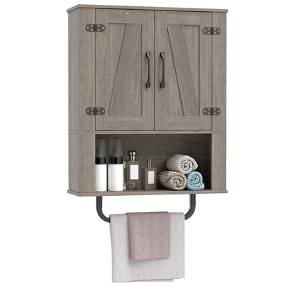 Bathroom Wall Cabinet with 2 Barn Doors & Metal Towel Bar