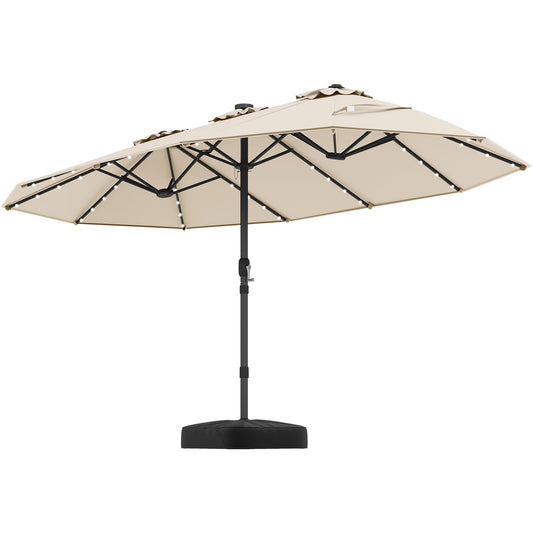 4.5m Double-Sided Parasol with Base and 48 Solar LED Lights