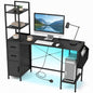 145cm Computer Desk with LED Lights and Power Outlets