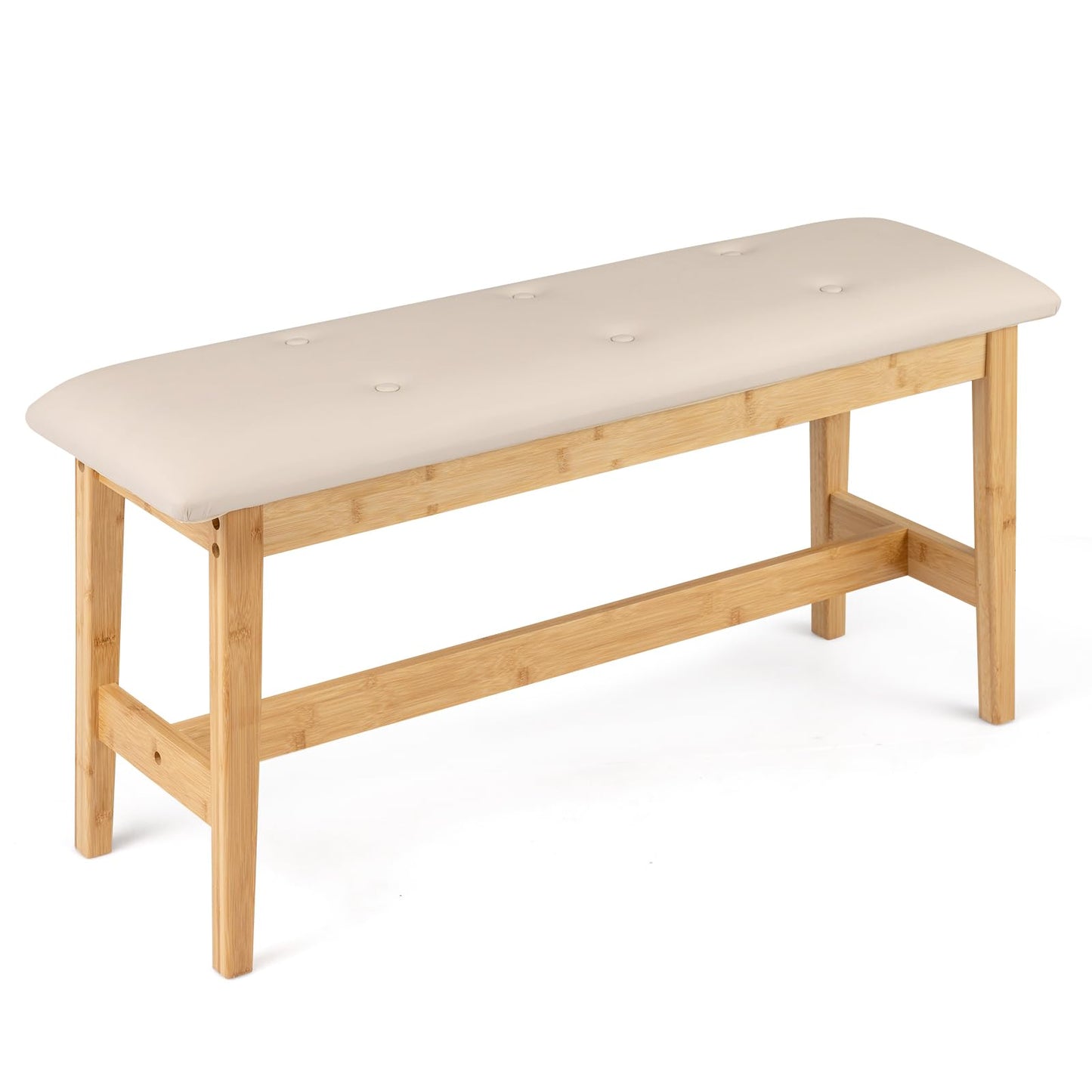 100cm Bamboo End of Bed Bench, Button-Tufted Upholstered Ottoman Shoe Bench