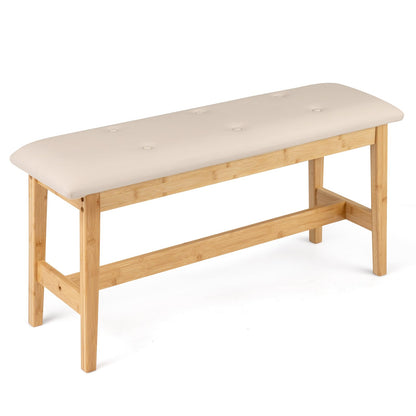 100cm Bamboo End of Bed Bench, Button-Tufted Upholstered Ottoman Shoe Bench